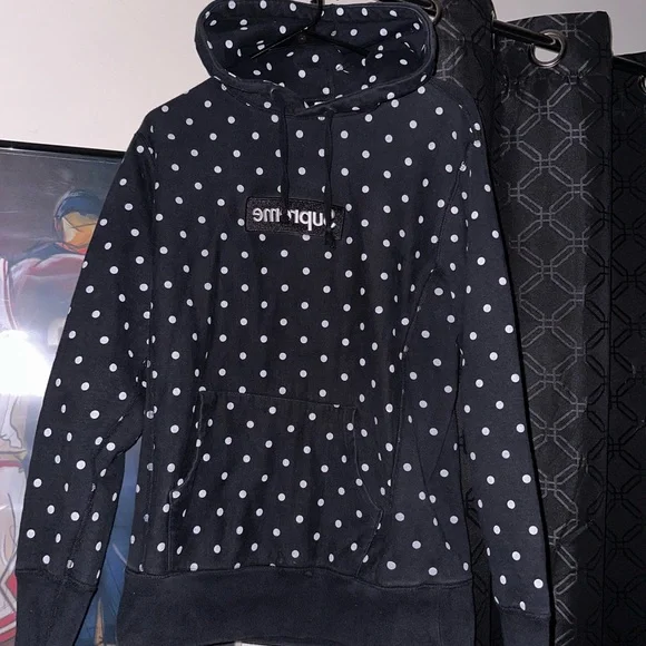 2012 Supreme x Comme Des Garcons CDG Polka Dot Box Logo Hoodie Black large